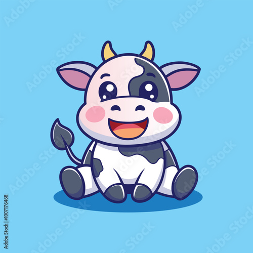 Cute Cow Sitting Cartoon Vector Icon Illustration.