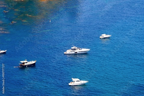 aerial view of some yachts and boats with persons in the Mediterranean Sea, luxury, vacation, boat, ship