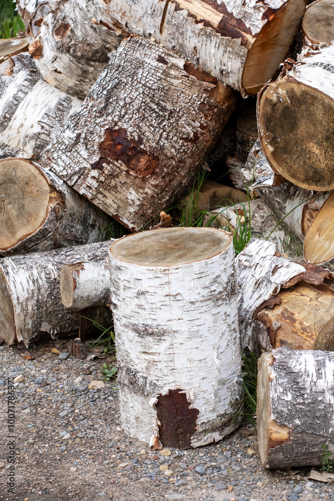 A large pile of logs that have white spots scattered across them A large pile of logs that have white spots scattered across them