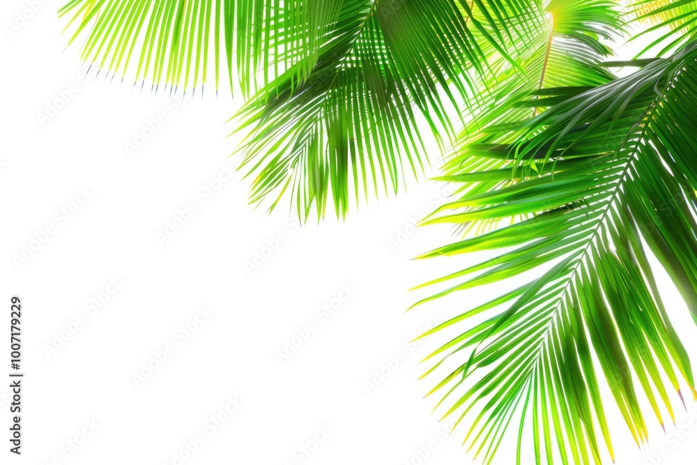 Close-up shot of a palm tree with a bright white sky in the background Close-up shot of a palm tree with a bright white sky in the background