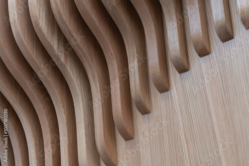 Wood texture with wave-shaped strips light wood background and wavy sheets