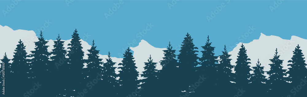 Fototapeta premium Winter mountain landscape. Pine forest nature background