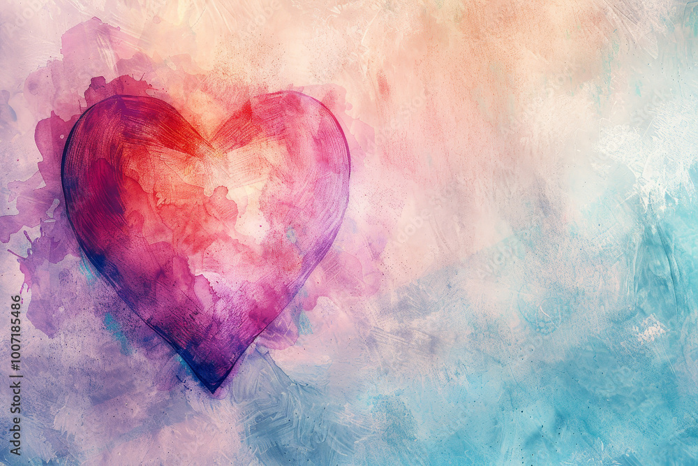 A heart is painted on a blue and pink background A heart is painted on a blue and pink background