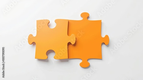 Picture of an orange puzzle piece that fits into a white puzzle. Teamwork, solutions, and problem-solving concepts are emphasized