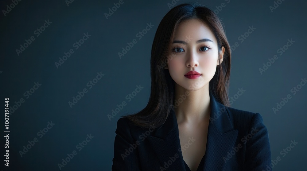 Elegant Asian woman in a professional setting, soft lighting, minimalist design Elegant Asian woman in a professional setting, soft lighting, minimalist design