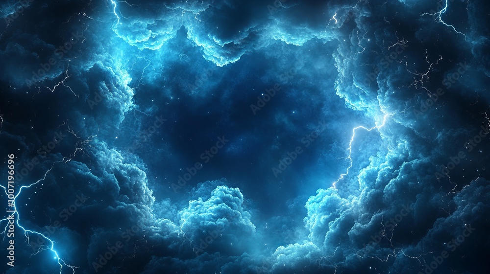 A vector frame design featuring a stormy blue sky enhanced with smoke and fog effects, highlighted by the brilliance of branched lightning. This design creates a spectacular background image. A vector frame design featuring a stormy blue sky enhanced with smoke and fog effects, highlighted by the brilliance of branched lightning. This design creates a spectacular background image.