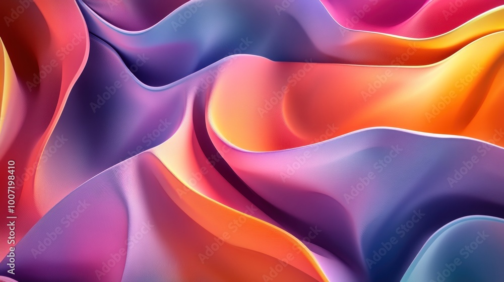 Obraz premium Abstract background with wavy, colorful shapes in purple, orange, and blue.