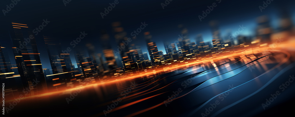 Abstract tech business background, digital city skyscrapers, data computing connections Abstract tech business background, digital city skyscrapers, data computing connections