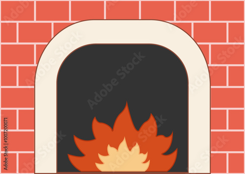 Chimenea de ladrillos con fuego encendido 