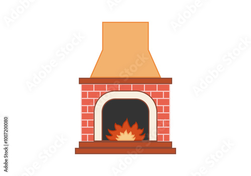 Chimenea de ladrillos con fuego encendido 