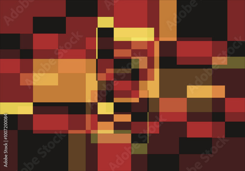Fondo abstracto de cuadrados y rectángulos rojo, naranja, negro y amarillo