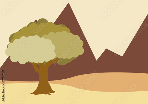 Paisaje otoñal con montaña y árbol