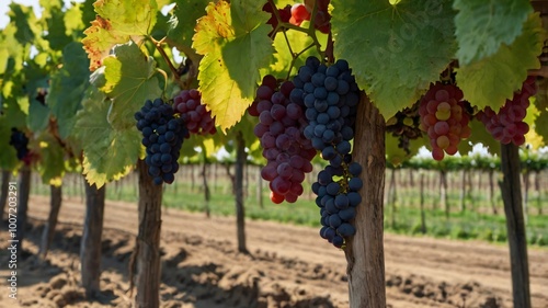 Wallpaper Mural Vibrant grape clusters hanging from vines in a sunlit vineyard during late summer harvest season Torontodigital.ca