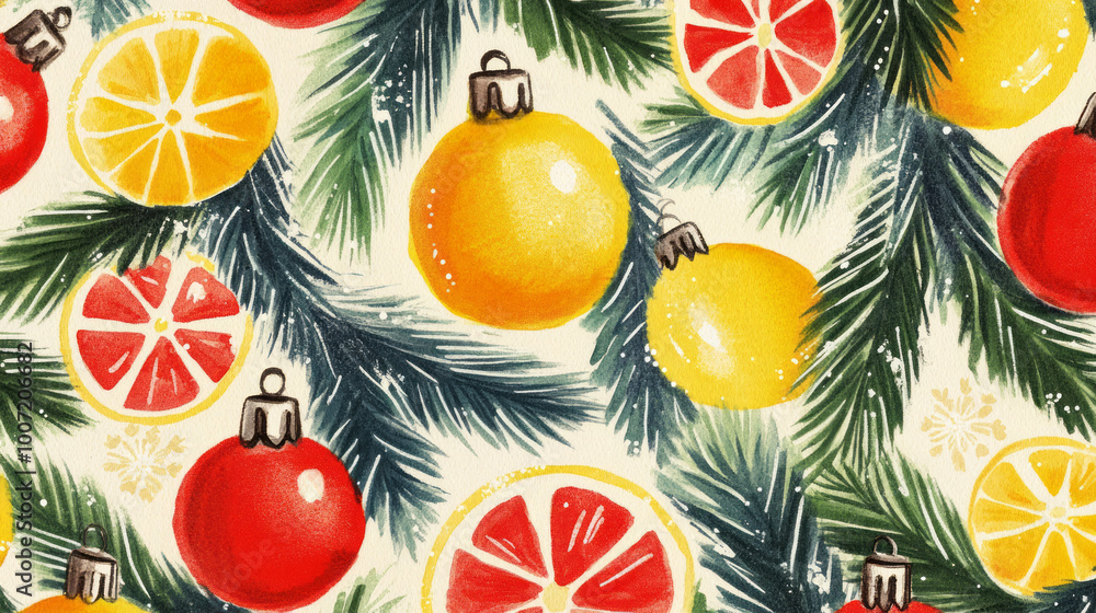 christmas background with Christmas ornaments and pine branches christmas background with Christmas ornaments and pine branches