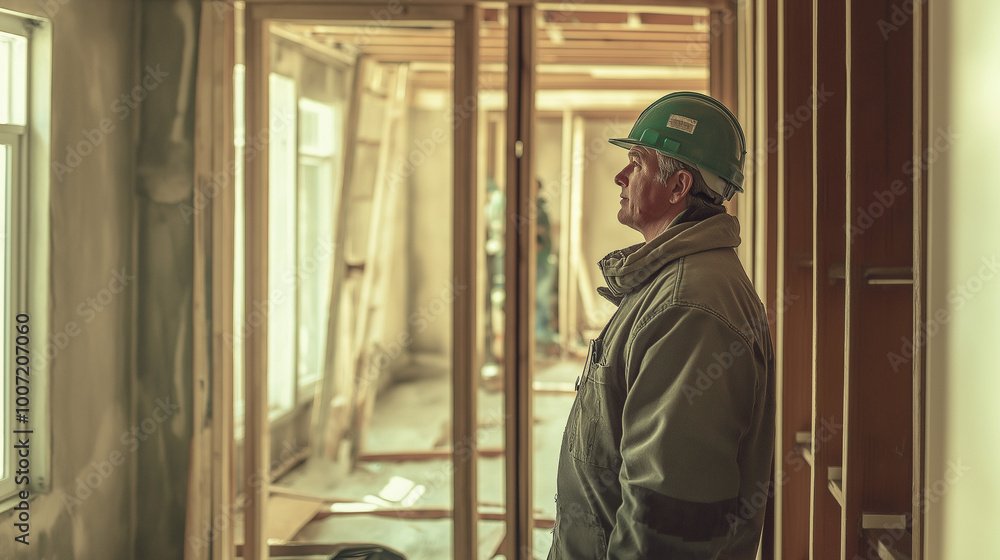 Construction worker looking in the distance Construction worker looking in the distance