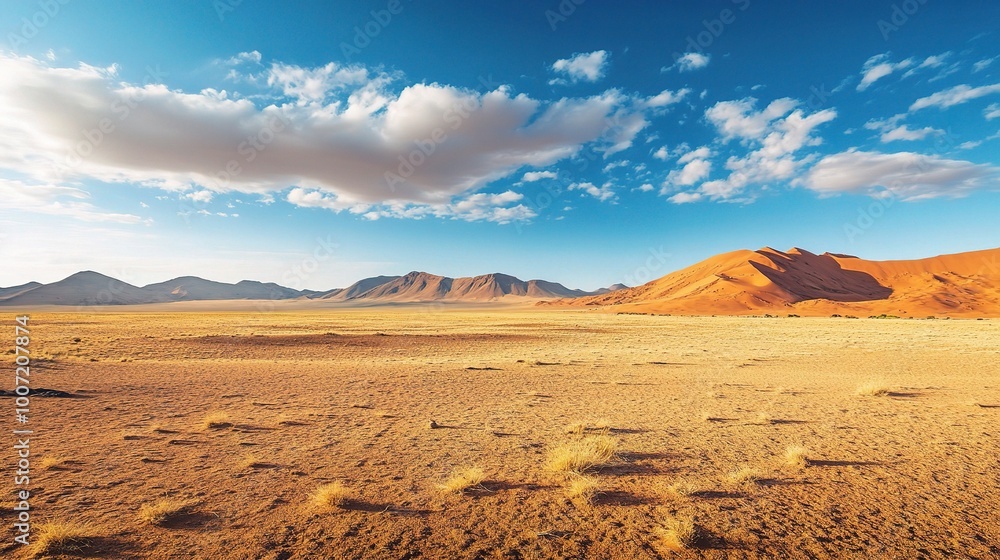 Fototapeta premium Desert Landscape with Blue Sky and Clouds