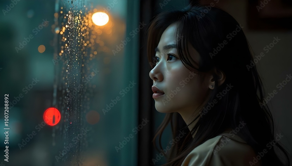 Closeup asian woman sad from love at mirror with reflection in a raining day vintage style,heartbreak woman concept,stress girl Closeup asian woman sad from love at mirror with reflection in a raining day vintage style,heartbreak woman concept,stress girl