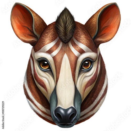 Unique Okapi Face Mask on Transparent Background, Great for Wildlife Education and Animal Lovers photo