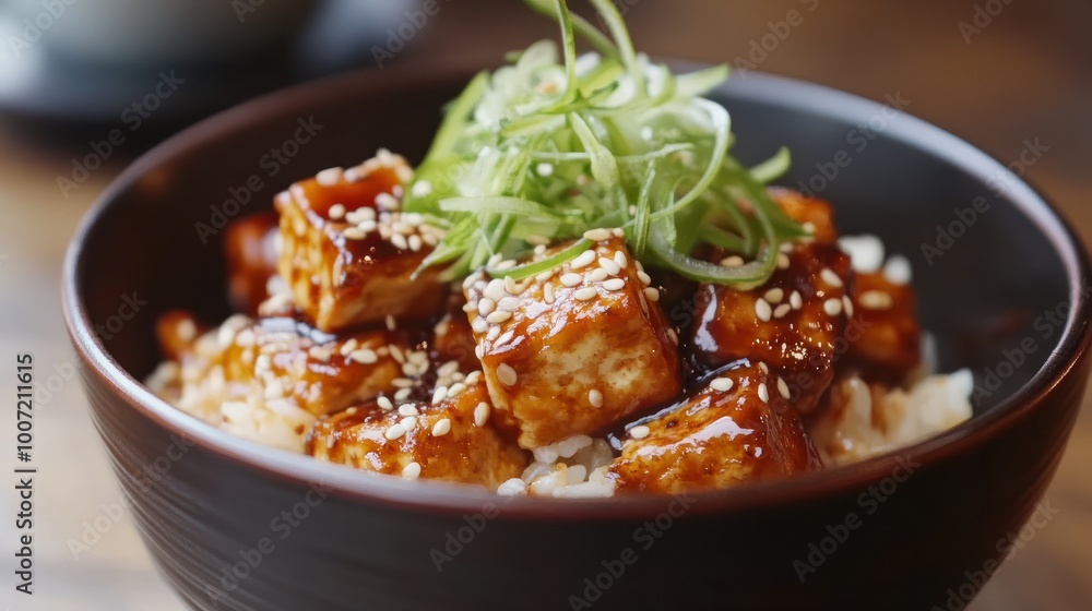 Sesame topped Tofu in a Bowl Wholesome and Plant Based Cuisine Sesame topped Tofu in a Bowl Wholesome and Plant Based Cuisine