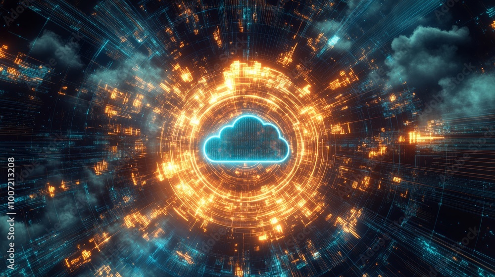 Obraz premium Complex Data Management Cloud Storage Banner Featuring Intricate Digital Designs