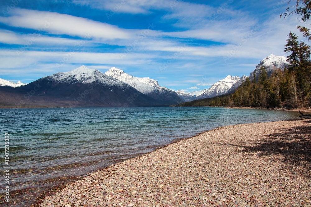 Obraz premium Spring on Lake McDonald in Glacier National Park Montana.