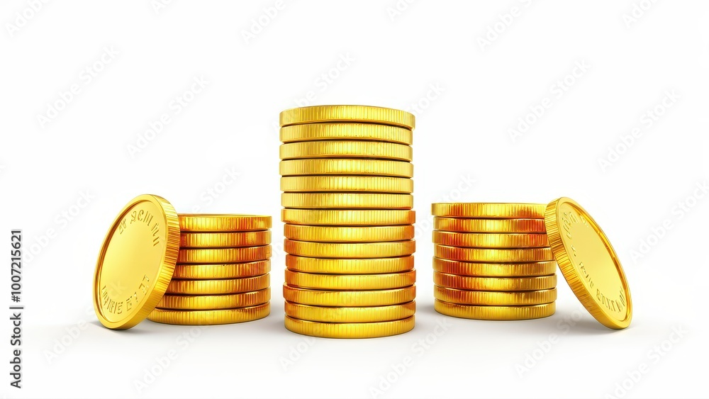 A stack of shiny gold coins representing wealth and finance. A stack of shiny gold coins representing wealth and finance.