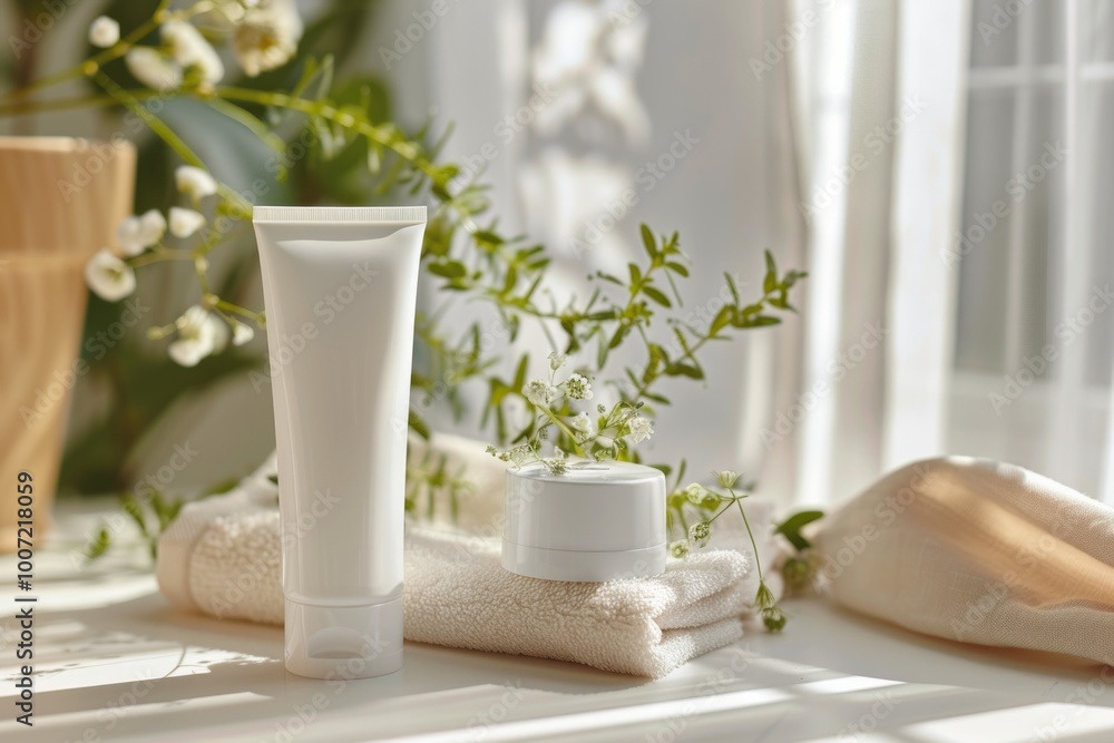 A tube of lotion sits on a flat surface, ready for use A tube of lotion sits on a flat surface, ready for use