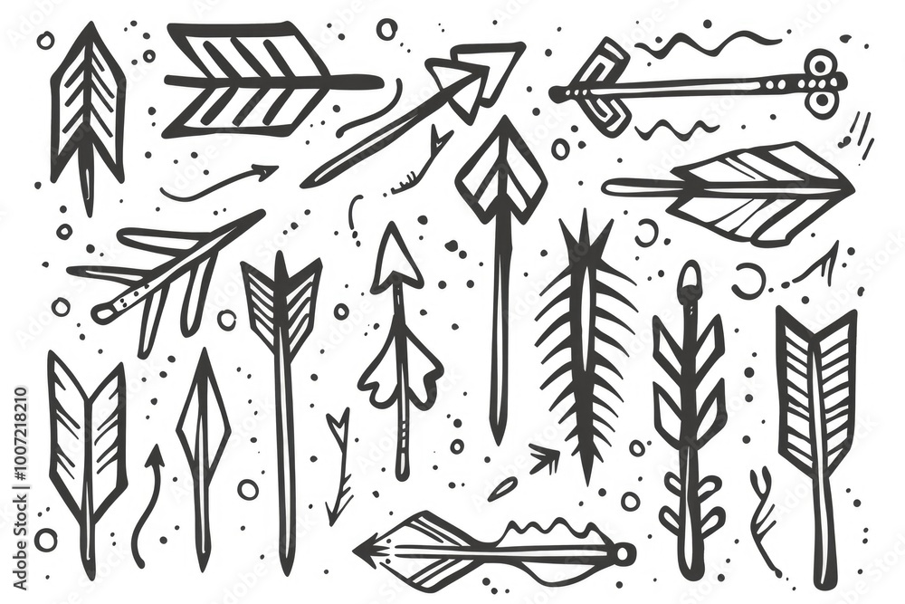 Graphic design with multiple arrows on a white surface, ideal for illustrations and presentations Graphic design with multiple arrows on a white surface, ideal for illustrations and presentations