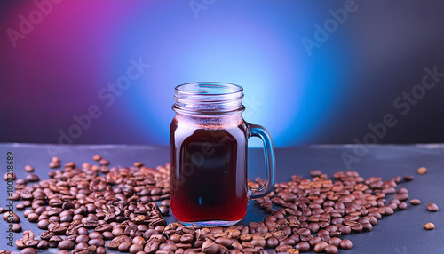 Mocktail in a glass jar on black gradient restaurant background photo