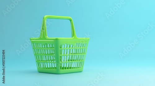 Green shopping basket on a blue background.