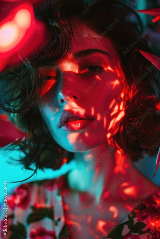 A person with a red LED light attached to their face, creating a futuristic and attention-grabbing look A person with a red LED light attached to their face, creating a futuristic and attention-grabbing look