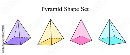 Colorful Pyramid Geometric Shape Set Education Illustration
