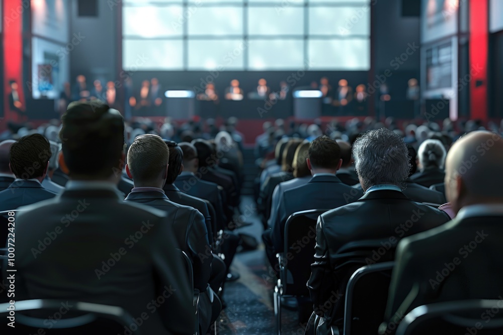 Group of people sitting in chairs in front of a screen, likely at a conference or meeting Group of people sitting in chairs in front of a screen, likely at a conference or meeting