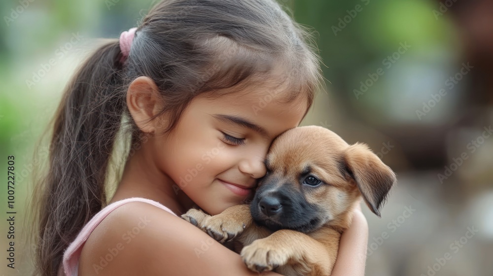 Young girl embracing a cute puppy with love. Young girl embracing a cute puppy with love.