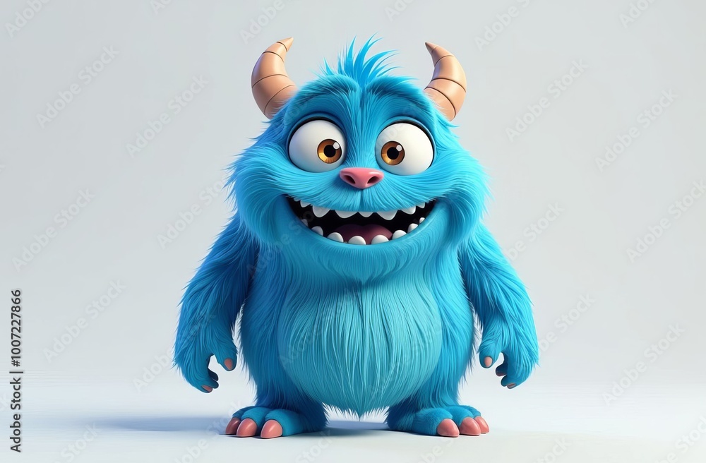 Cute blue furry monster 3D cartoon character Cute blue furry monster 3D cartoon character