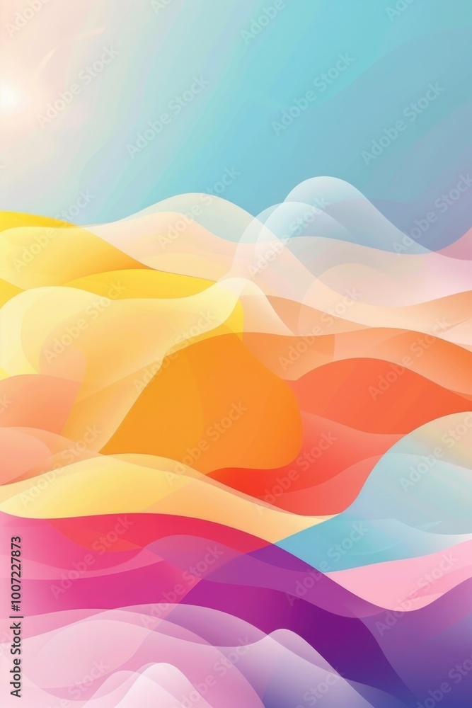 Colorful abstract design featuring waves and a sun, suitable for backgrounds or illustrations Colorful abstract design featuring waves and a sun, suitable for backgrounds or illustrations