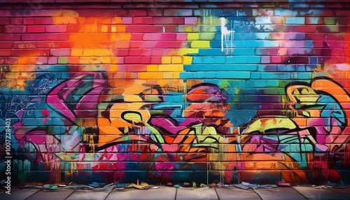 Colorful graffiti on a brick wall