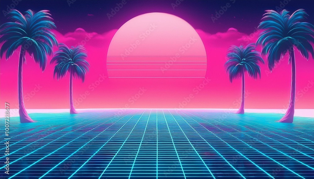 Fototapeta premium Retro sunset with palm trees