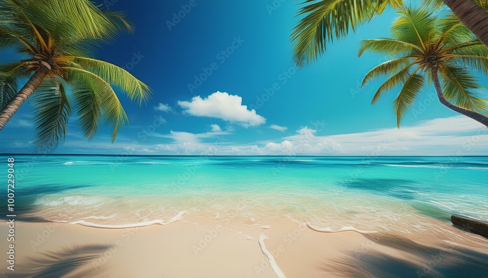 Palm trees frame a tropical beach. Palm trees frame a tropical beach.