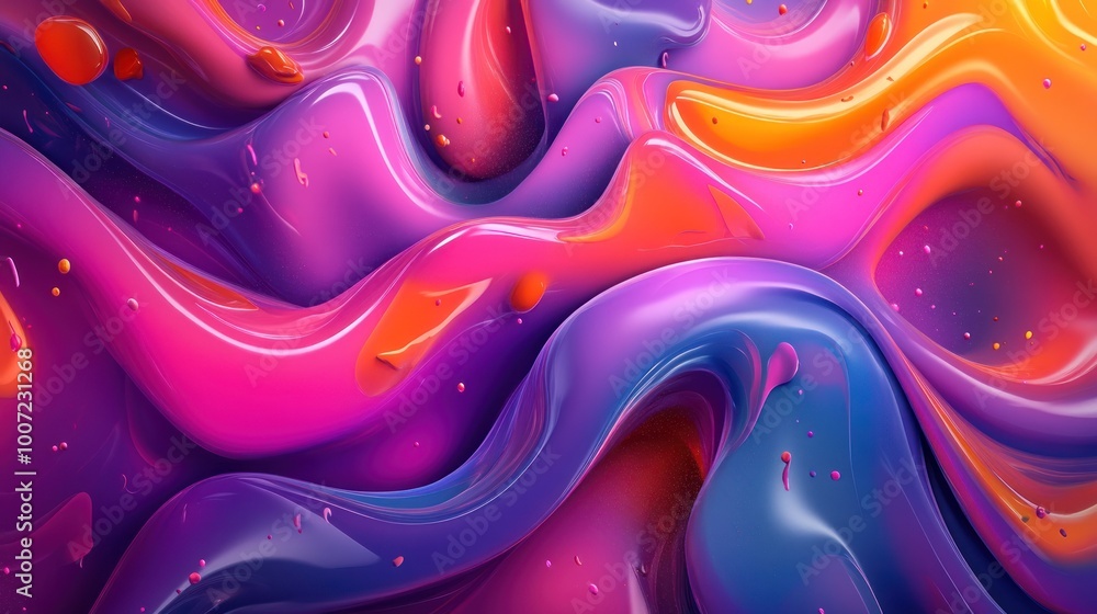 Fototapeta premium Abstract background with colorful liquid waves and small particles.