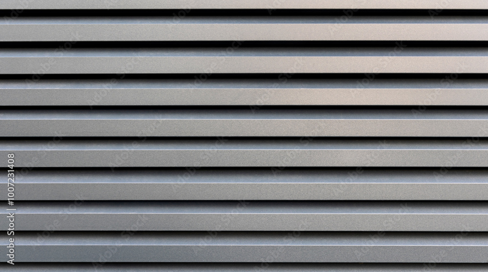 Horizontal metal panel texture background. Close-up view of a horizontal metal panel texture with evenly spaced parallel lines creating a uniform pattern. Horizontal metal panel texture background. Close-up view of a horizontal metal panel texture with evenly spaced parallel lines creating a uniform pattern.