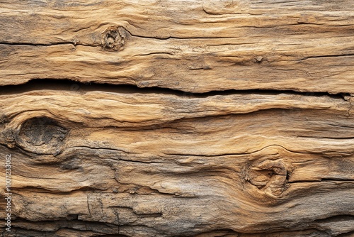 Close-up of a weathered wooden surface showcasing detailed texture, grain patterns, knots, and natural colors in high resolution.