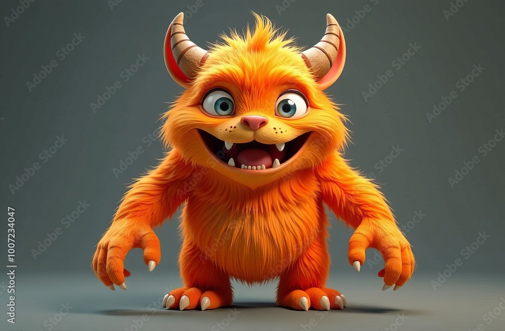 Cute orange furry monster 3D cartoon character Cute orange furry monster 3D cartoon character
