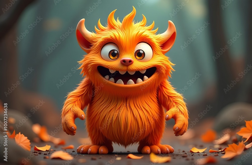 Cute orange furry monster 3D cartoon character Cute orange furry monster 3D cartoon character