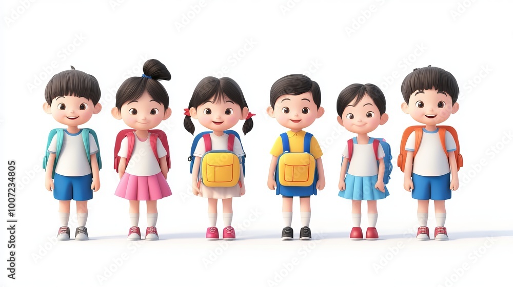 Back to School: Asian Kids Saying Goodbye to Friends Back to School: Asian Kids Saying Goodbye to Friends