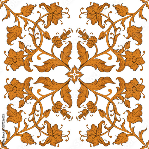 Traditional spanish floral ornament floor tiles. Portuguese motifs. Intricate mosaic pattern design