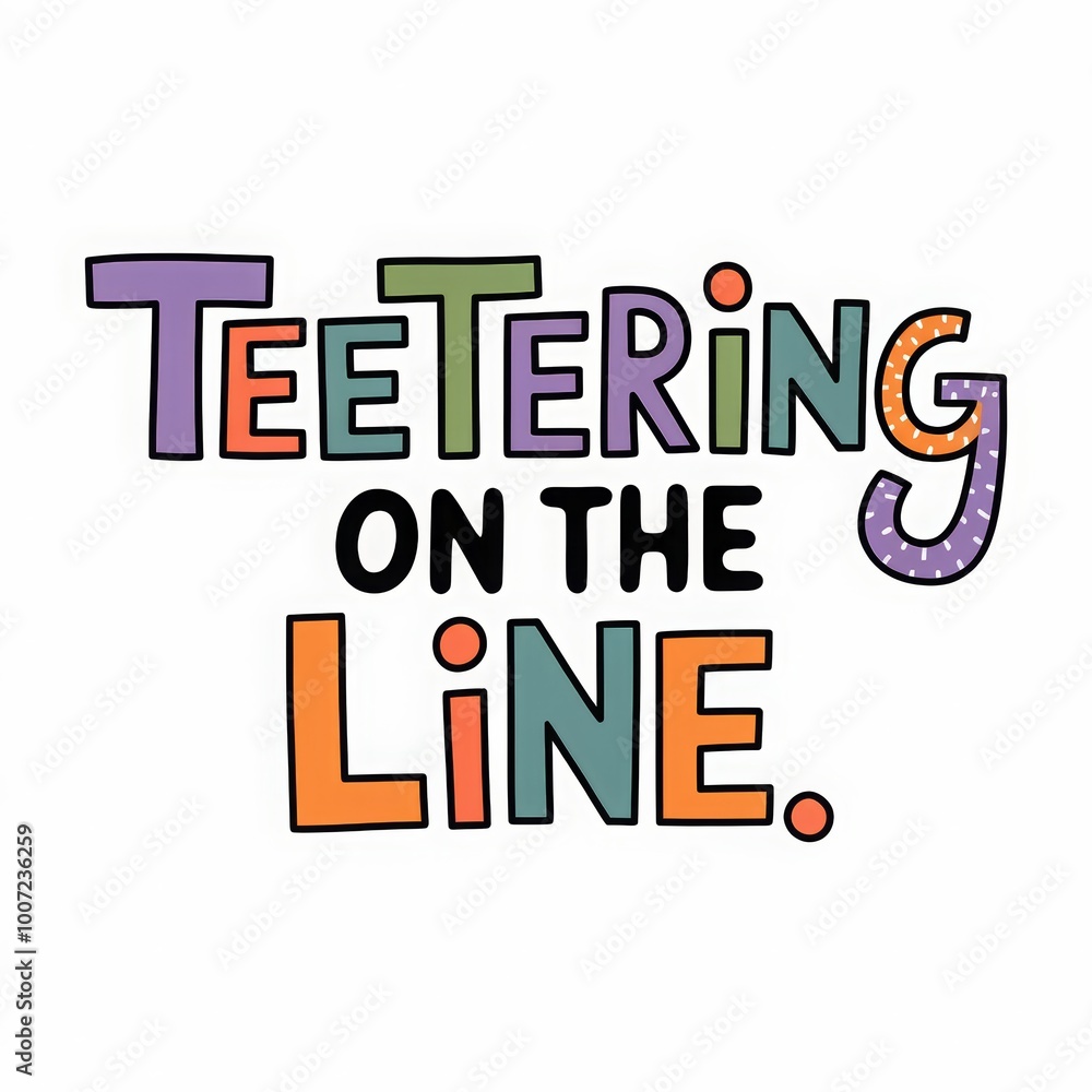 Creative illustration featuring the playful phrase teetering on the line in colorful, whimsical typography against a simple backdrop Creative illustration featuring the playful phrase teetering on the line in colorful, whimsical typography against a simple backdrop