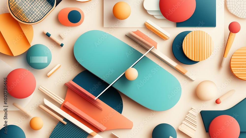 Abstract geometric shapes in blue, orange, and red hues on a light background. Abstract geometric shapes in blue, orange, and red hues on a light background.