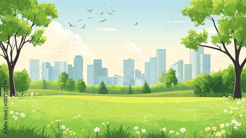 A park with a city in the background