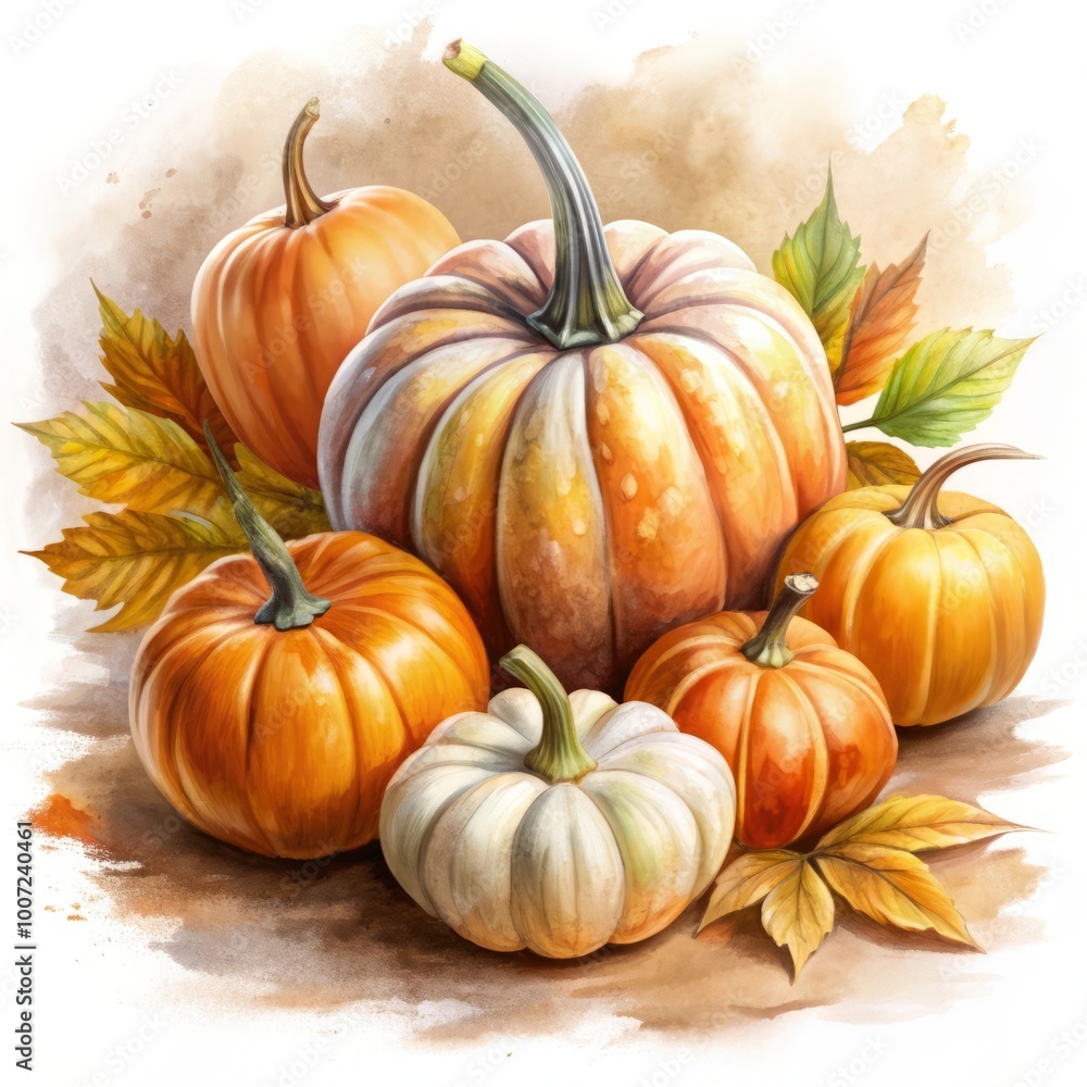 Harvest pumpkins in watercolor style: soft autumn shades for your home. Harvest pumpkins in watercolor style: soft autumn shades for your home.